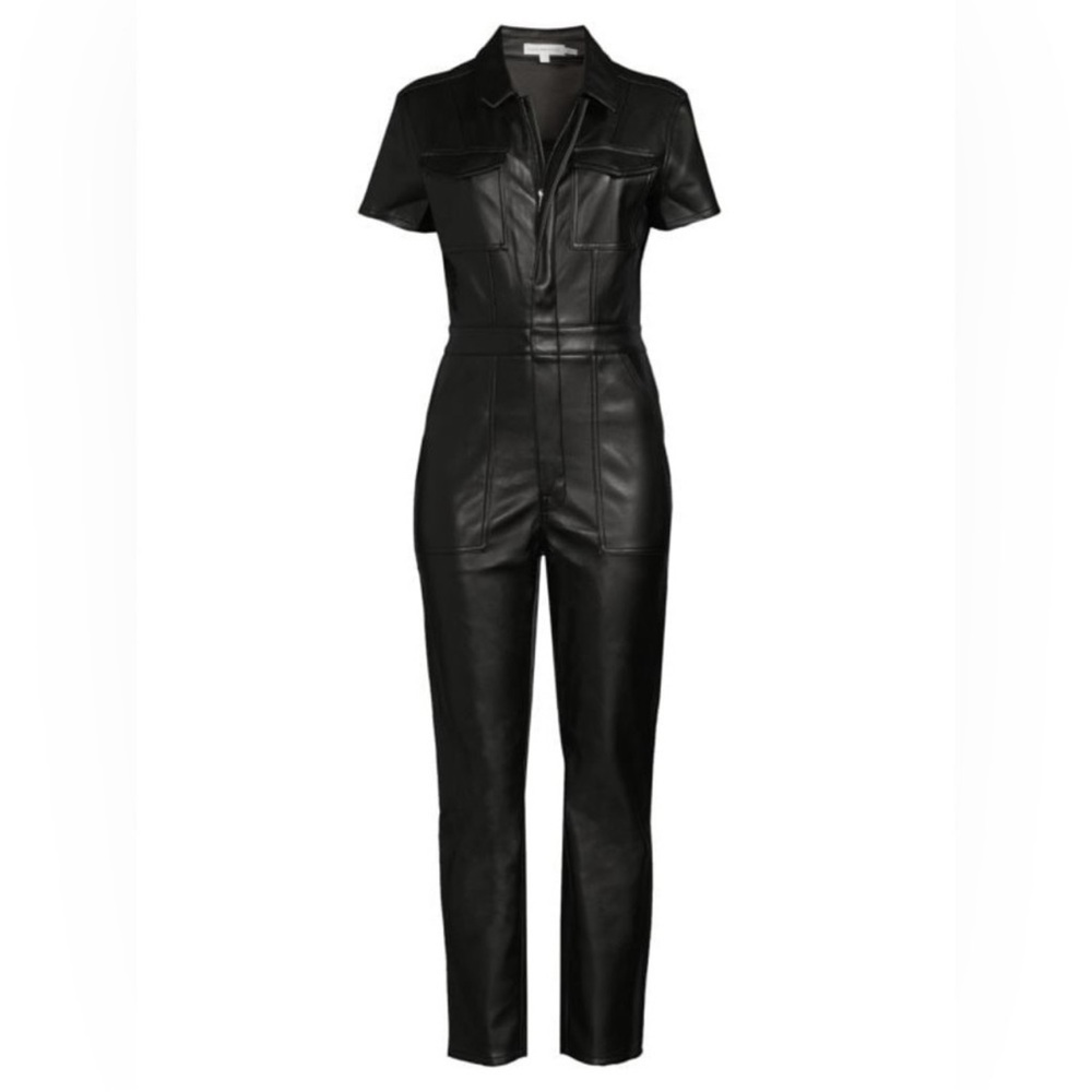 Good American Faux Black Leather Jumpsuit with Modern Edge